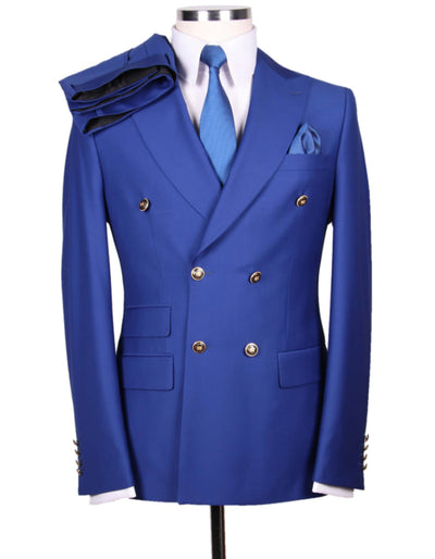 Mens Designer Modern Fit Double Breasted Wool Suit with Gold Buttons in Cobalt Blue 1 SP-3011  - from alligatorwarehouse.com