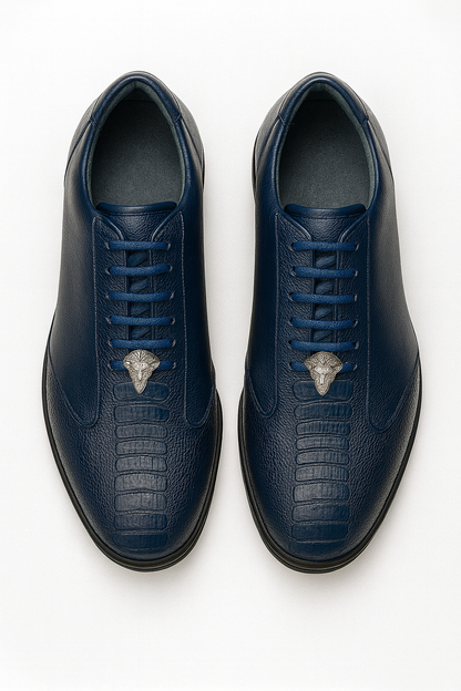 Los Altos Navy Blue Ostrich Leg Lace Up Sneakers
