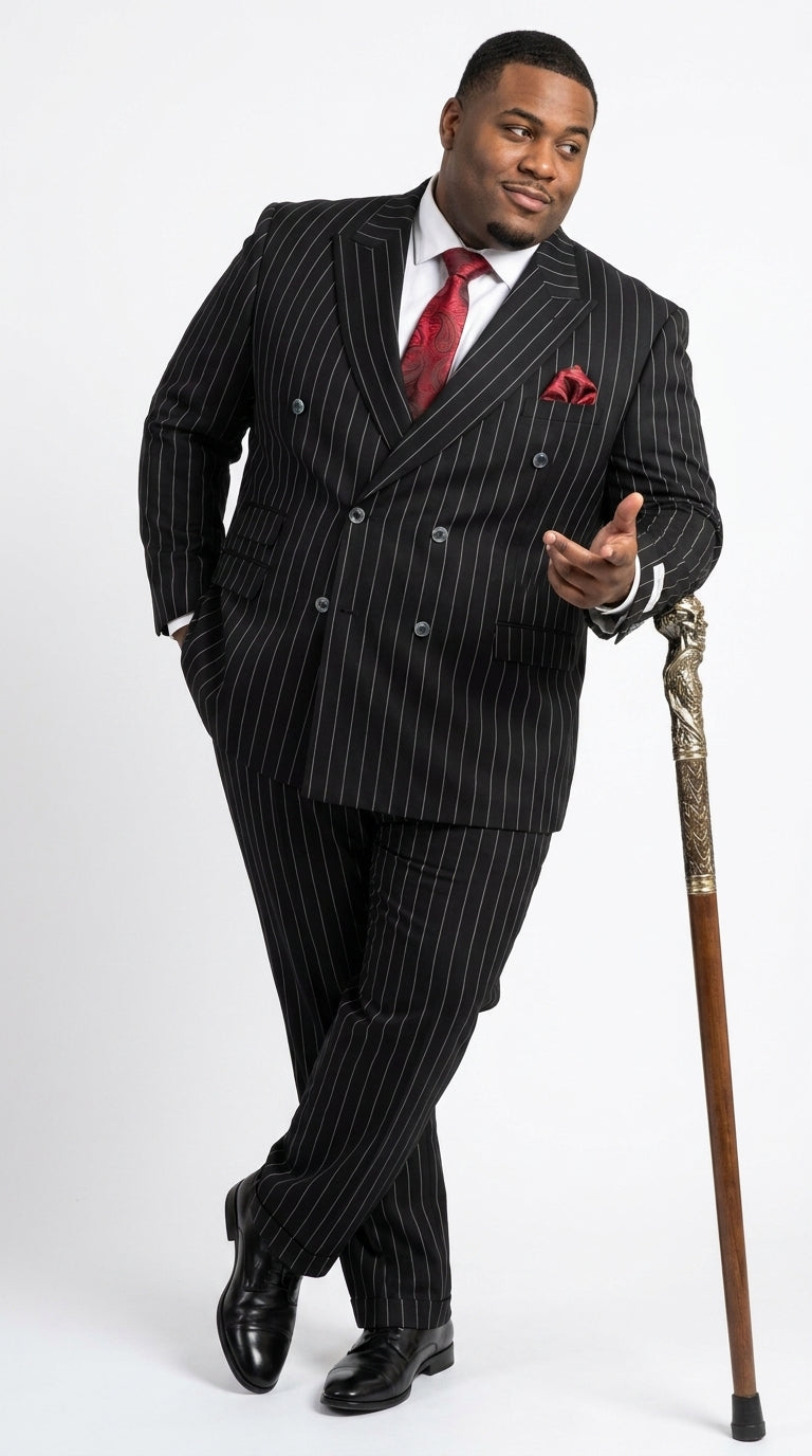Harlem Nights Suits for Men by Tiglio – 100% Wool Double Breasted Black Pinstripe Vested Suit Wide Leg Pleated Pants Classic fit