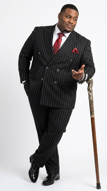 Harlem Nights Suits for Men by Tiglio – 100% Wool Double Breasted Black Pinstripe Vested Suit Wide Leg Pleated Pants Classic fit