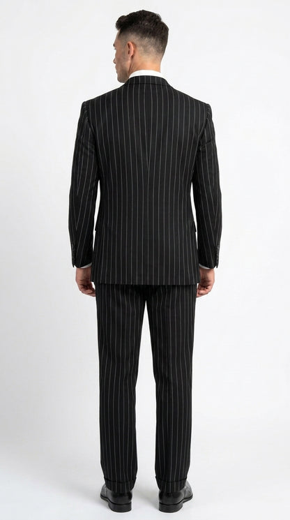 Harlem Nights Suits for Men by Tiglio – 100% Wool Double Breasted Black Pinstripe Vested Suit Wide Leg Pleated Pants Classic fit