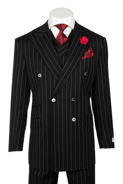 Harlem Nights Suits for Men by Tiglio – 100% Wool Double Breasted Black Pinstripe Vested Suit Wide Leg Pleated Pants Classic fit