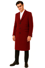Houndstooth Overcoat - Houndstooth Topcoat - Houndstooth Checker Car Coat Red
