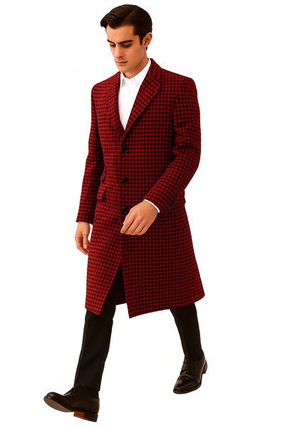 Houndstooth Overcoat - Houndstooth Topcoat - Houndstooth Checker Car Coat Red 5   - from alligatorwarehouse.com