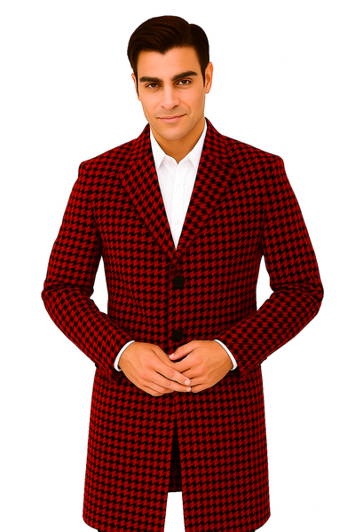Houndstooth Overcoat - Houndstooth Topcoat - Houndstooth Checker Car Coat Red 3   - from alligatorwarehouse.com