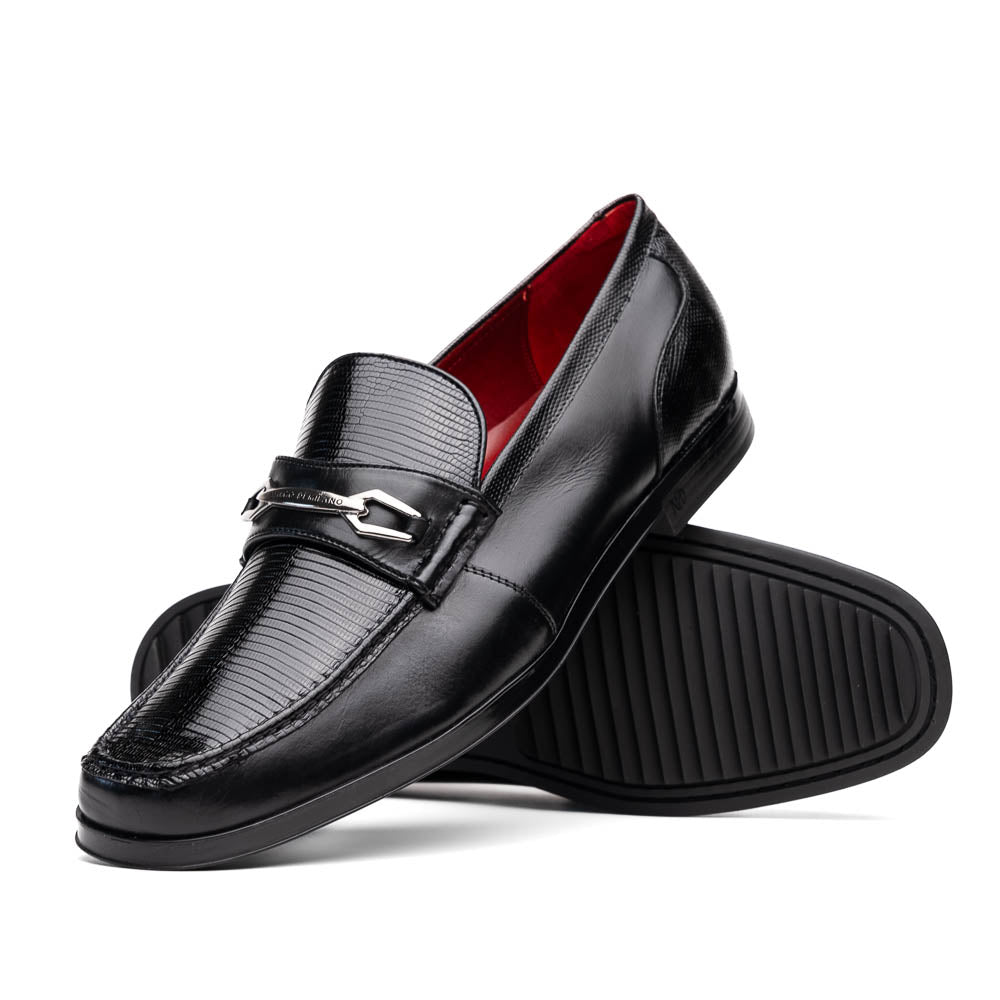 Marco Di Milano Hugo Lizard & Calfskin Bit Loafers Black