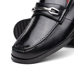 Marco Di Milano Hugo Lizard & Calfskin Bit Loafers Black