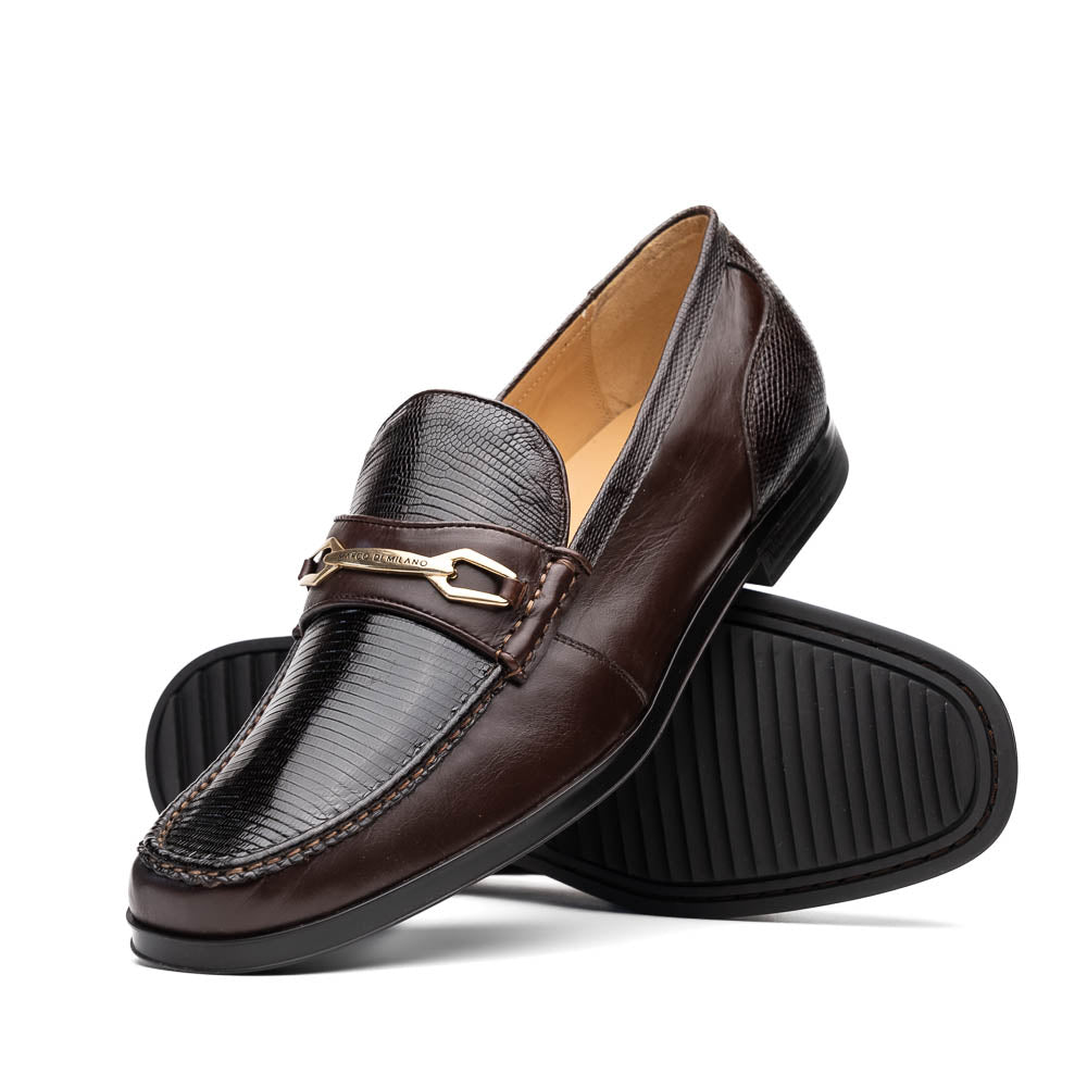 Marco Di Milano Hugo Lizard & Calfskin Bit Loafers Brown