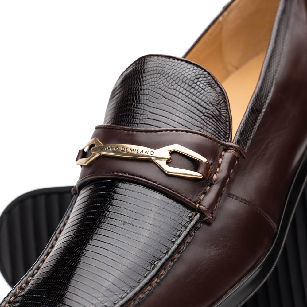 Marco Di Milano Hugo Lizard & Calfskin Bit Loafers Brown