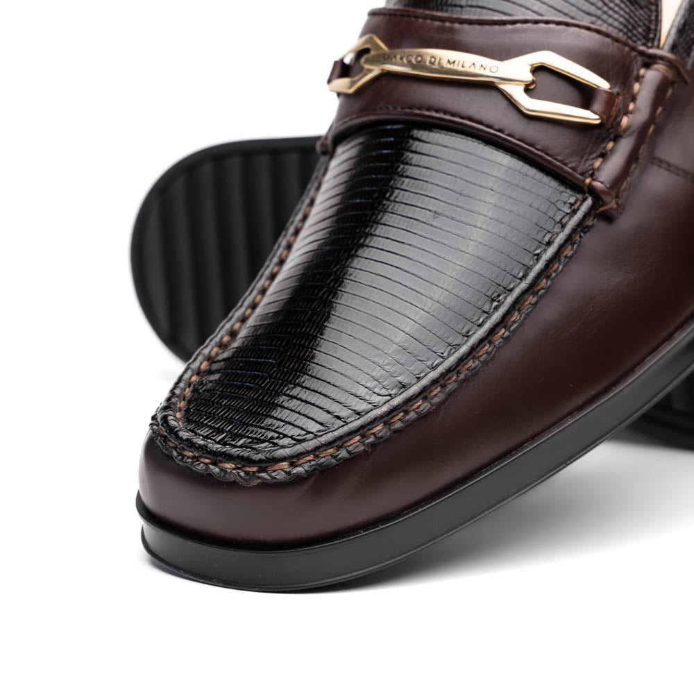 Marco Di Milano Hugo Lizard & Calfskin Bit Loafers Brown