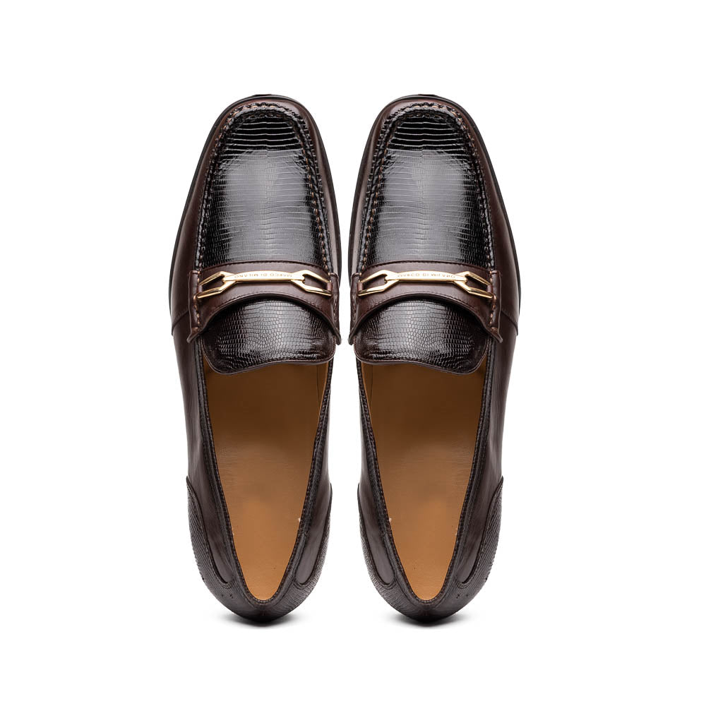 Marco Di Milano Hugo Lizard & Calfskin Bit Loafers Brown