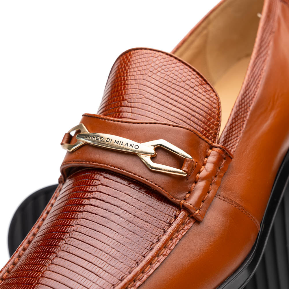 Marco Di Milano Hugo Lizard & Calfskin Bit Loafers Cognac