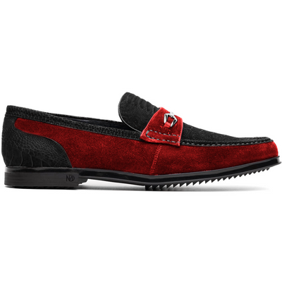 Marco Di Milano Black-Red Hugo Sueded Ostrich Leg Bit Loafers 1 HUGO OSL_OSTRICH LEG_BLACK-RED_8  - from alligatorwarehouse.com