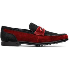 Marco Di Milano Hugo Sueded Ostrich Leg Bit Loafers Black-Red