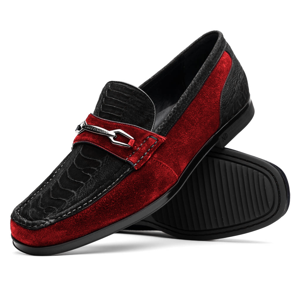 Marco Di Milano Hugo Sueded Ostrich Leg Bit Loafers Black-Red