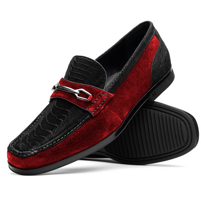 Marco Di Milano Black-Red Hugo Sueded Ostrich Leg Bit Loafers 2 HUGO OSL_OSTRICH LEG_BLACK-RED_8  - from alligatorwarehouse.com