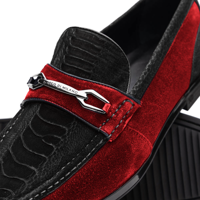 Marco Di Milano Black-Red Hugo Sueded Ostrich Leg Bit Loafers 3 HUGO OSL_OSTRICH LEG_BLACK-RED_8  - from alligatorwarehouse.com