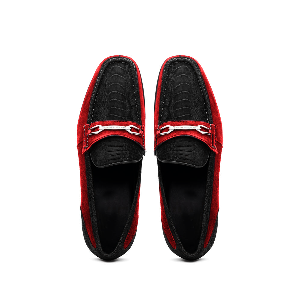 Marco Di Milano Hugo Sueded Ostrich Leg Bit Loafers Black-Red