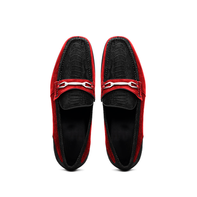 Marco Di Milano Black-Red Hugo Sueded Ostrich Leg Bit Loafers 4 HUGO OSL_OSTRICH LEG_BLACK-RED_8  - from alligatorwarehouse.com