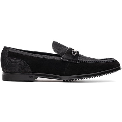 Marco Di Milano Black-Black Hugo Sueded Ostrich Leg Bit Loafers 1 HUGO OSL_OSTRICH LEG_BLACK-BLACK_8  - from alligatorwarehouse.com