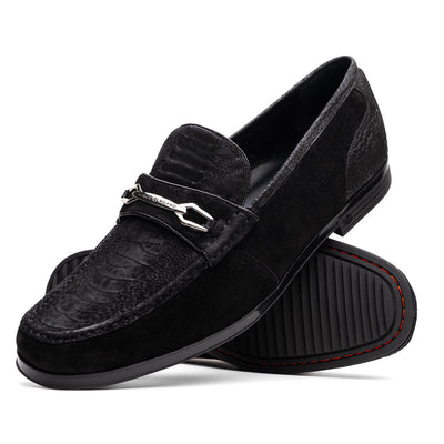 Marco Di Milano Black-Black Hugo Sueded Ostrich Leg Bit Loafers 2 HUGO OSL_OSTRICH LEG_BLACK-BLACK_8  - from alligatorwarehouse.com