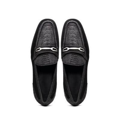 Marco Di Milano Black-Black Hugo Sueded Ostrich Leg Bit Loafers 4 HUGO OSL_OSTRICH LEG_BLACK-BLACK_8  - from alligatorwarehouse.com