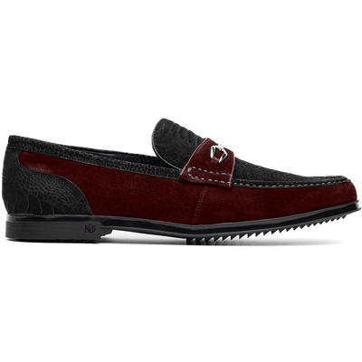 Marco Di Milano Black-Wine Hugo Sueded Ostrich Leg Bit Loafers 1 HUGO OSL_OSTRICH LEG_BLACK-WINE_8  - from alligatorwarehouse.com