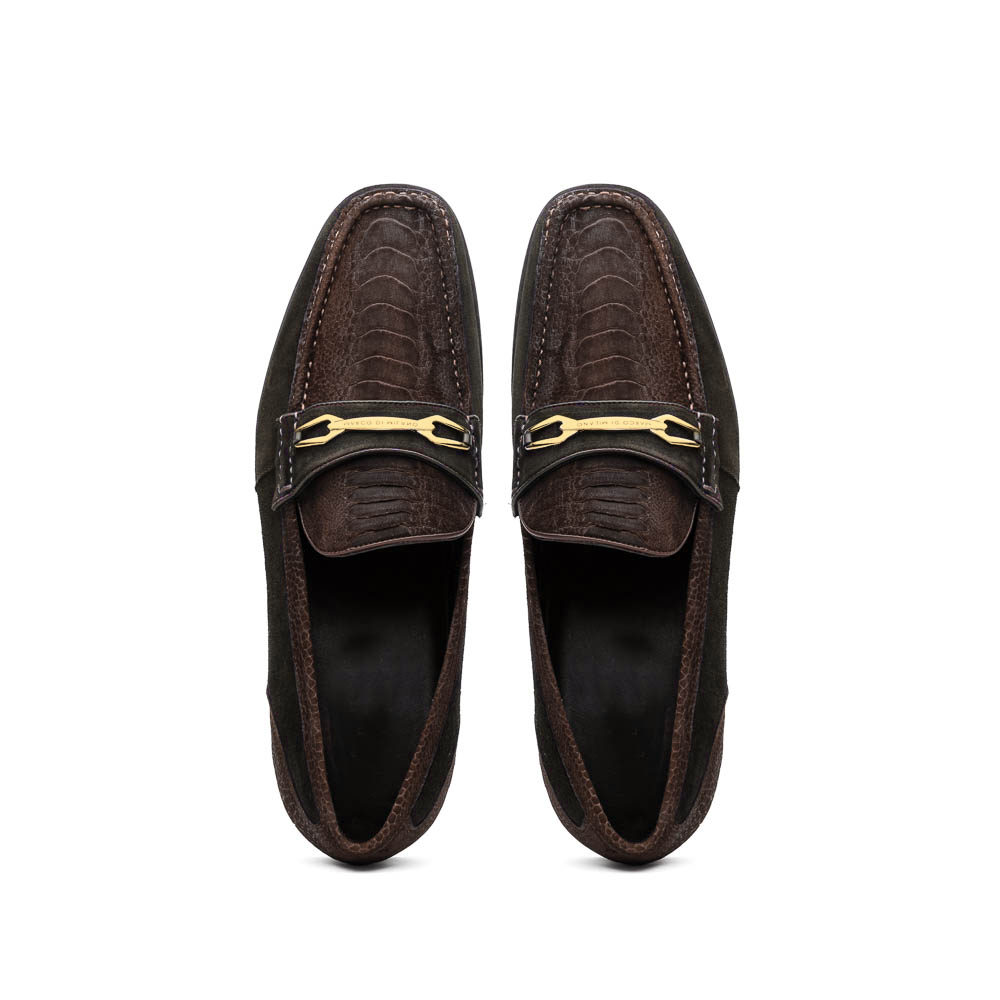 Marco Di Milano Hugo Sueded Ostrich Leg Bit Loafers Brown