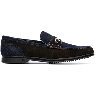 Marco Di Milano Navy-Brown Hugo Sueded Ostrich Leg Bit Loafers 1 HUGO OSL_OSTRICH LEG_NAVY-BROWN_8  - from alligatorwarehouse.com