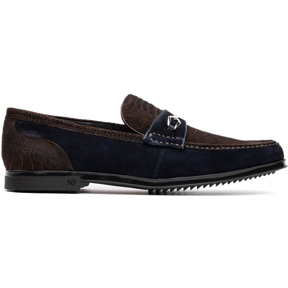 Marco Di Milano Hugo Sueded Ostrich Leg Bit Loafers Brown/Navy