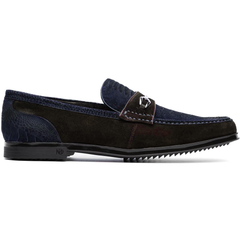 Marco Di Milano Hugo Sueded Ostrich Leg Bit Loafers Navy Brown