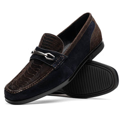 Marco Di Milano Hugo Sueded Ostrich Leg Bit Loafers Brown/Navy