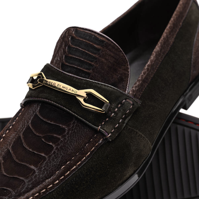 Marco Di Milano Brown Hugo Sueded Ostrich Leg Bit Loafers 4 HUGO OSL_OSTRICH LEG_BROWN-BROWN_8  - from alligatorwarehouse.com