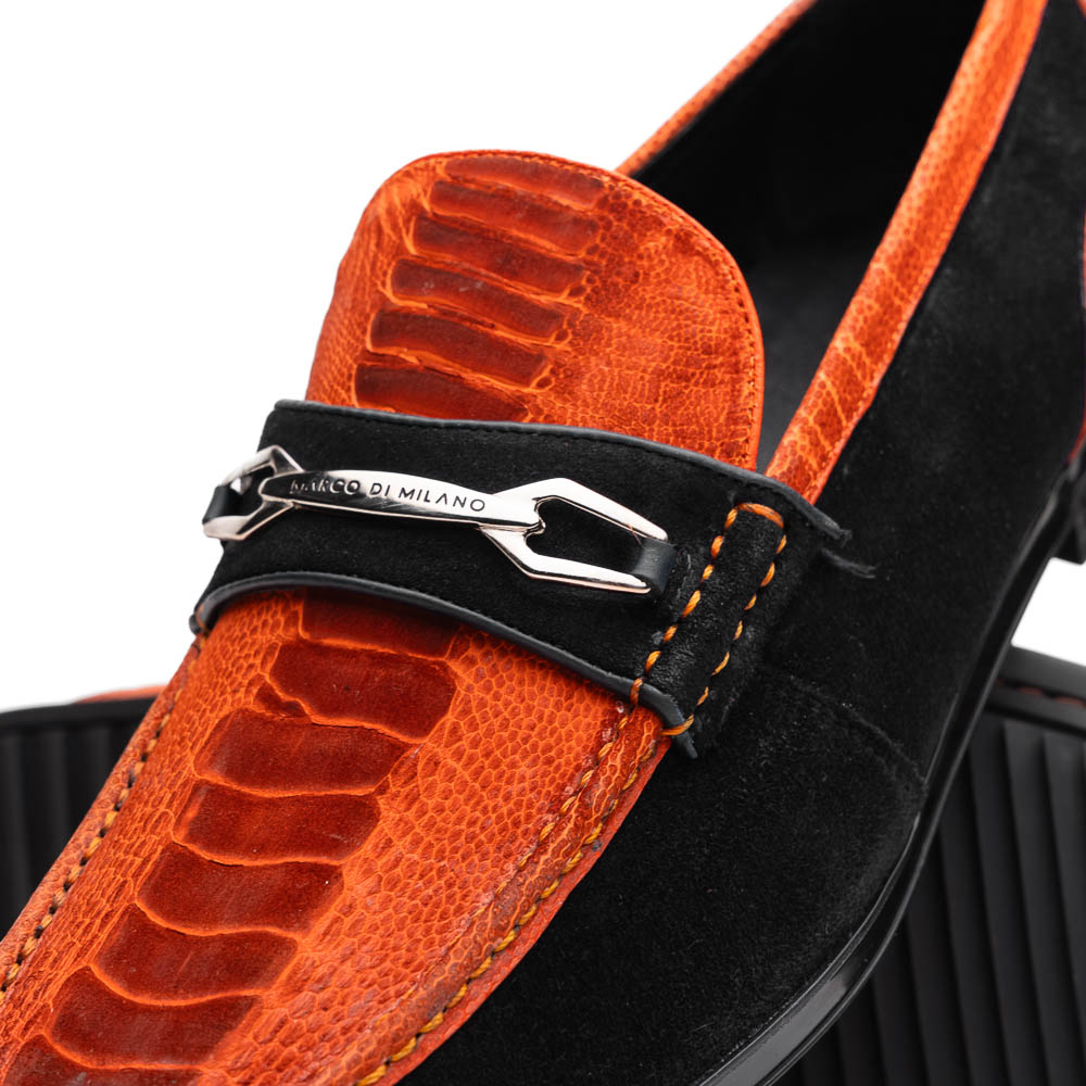 Marco Di Milano Hugo Sueded Ostrich Leg Bit Loafers Orange/Black