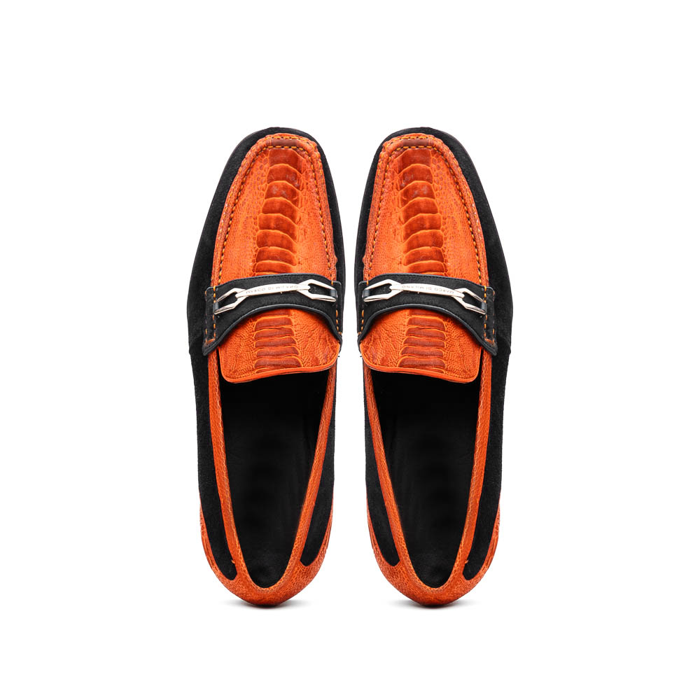 Marco Di Milano Hugo Sueded Ostrich Leg Bit Loafers Orange/Black