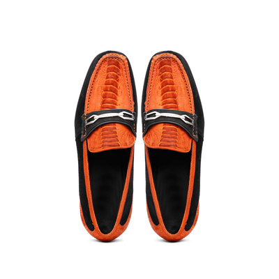 Marco Di Milano Orange-Black Hugo Sueded Ostrich Leg Bit Loafers 4 HUGO OSL_OSTRICH LEG_ORANGE-BLACK_8  - from alligatorwarehouse.com