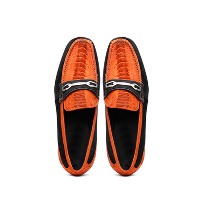 Marco Di Milano Hugo Sueded Ostrich Leg Bit Loafers Orange/Black