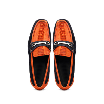 Marco Di Milano Orange-Navy Hugo Sueded Ostrich Leg Bit Loafers 4 HUGO OSL_OSTRICH LEG_ORANGE-NAVY_8  - from alligatorwarehouse.com