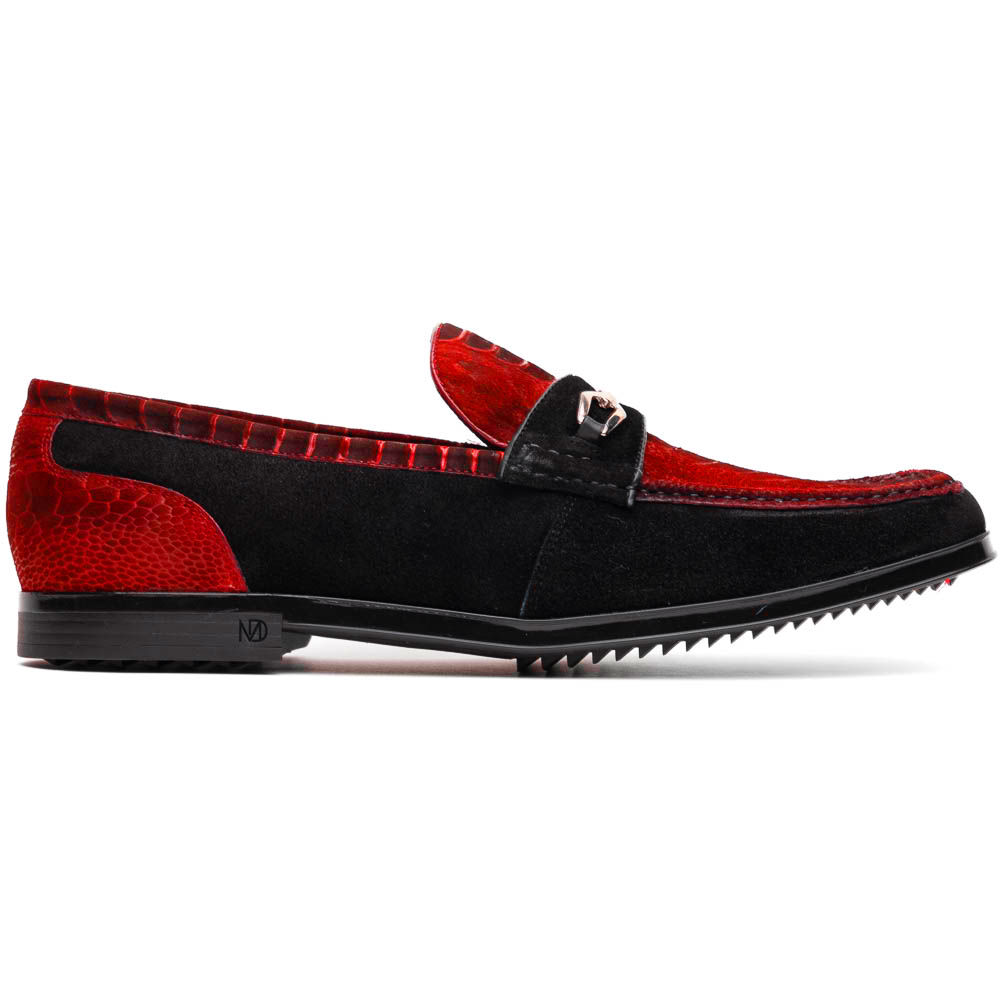 Marco Di Milano Hugo Sueded Ostrich Leg Bit Loafers Red/Black