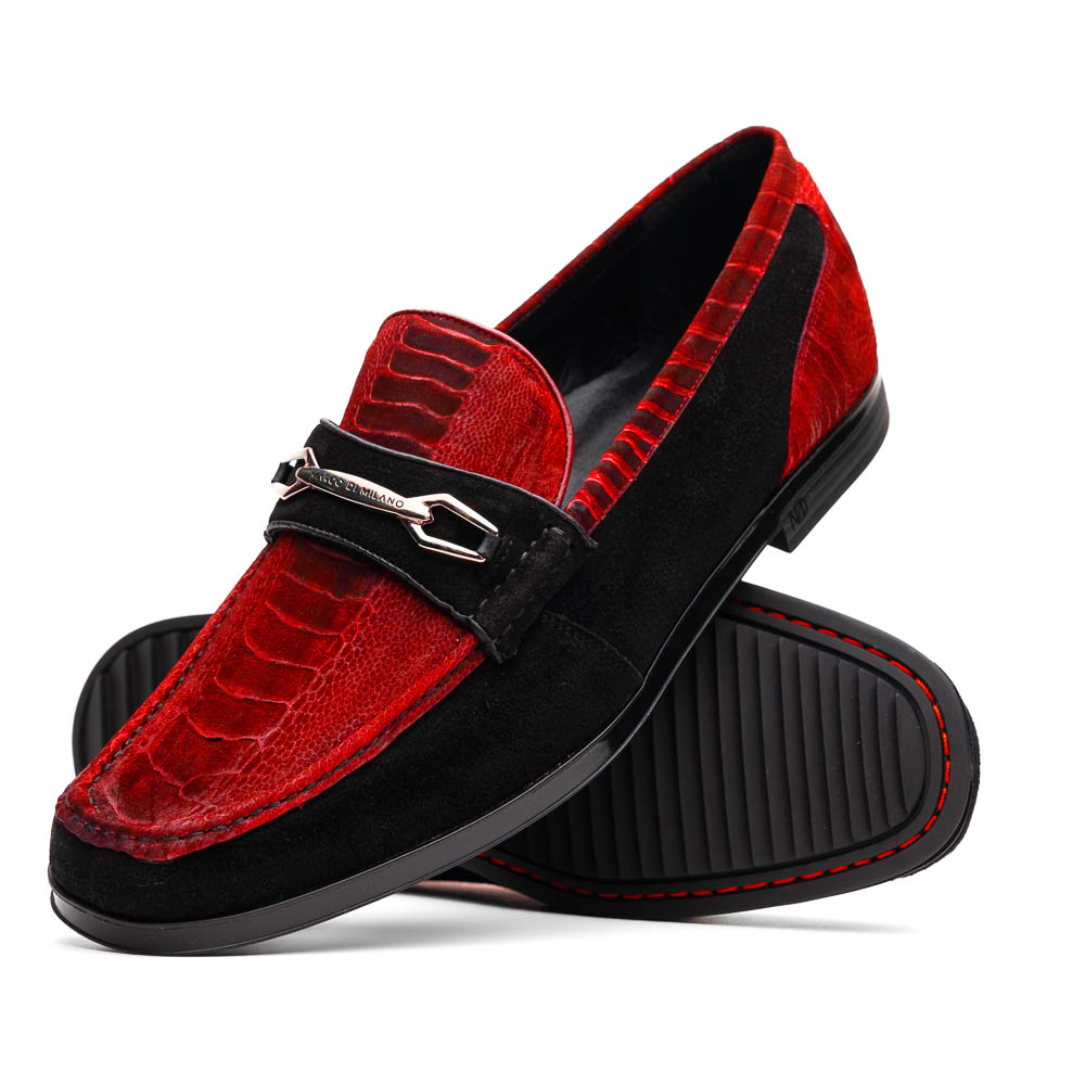 Marco Di Milano Hugo Sueded Ostrich Leg Bit Loafers Red/Black