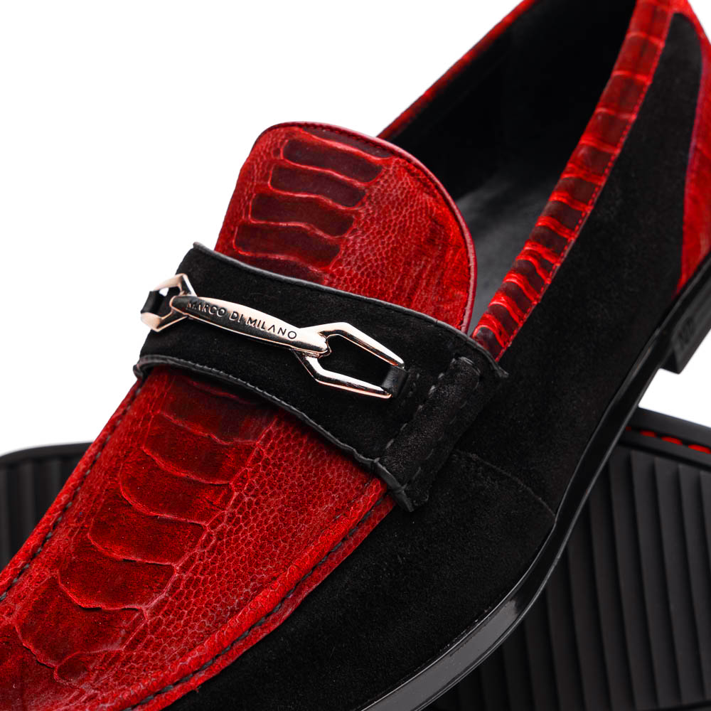 Marco Di Milano Hugo Sueded Ostrich Leg Bit Loafers Red/Black