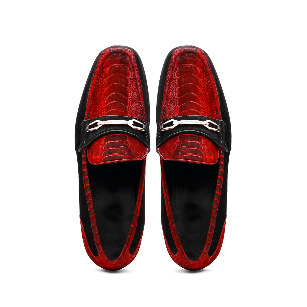 Marco Di Milano Hugo Sueded Ostrich Leg Bit Loafers Red/Black