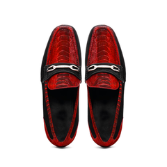 Marco Di Milano Hugo Sueded Ostrich Leg Bit Loafers Red/Black