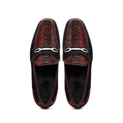 Marco Di Milano Wine-Black Hugo Sueded Ostrich Leg Bit Loafers 4 HUGO OSL_OSTRICH LEG_WINE-BLACK_8  - from alligatorwarehouse.com