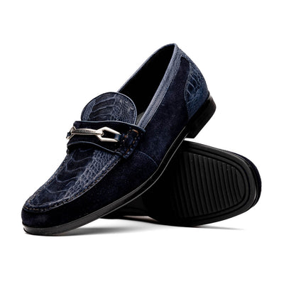 Marco Di Milano Navy Hugo Sueded Ostrich Leg Bit Loafers 2 HUGO OSL_OSTRICH LEG_NAVY-NAVY_8  - from alligatorwarehouse.com