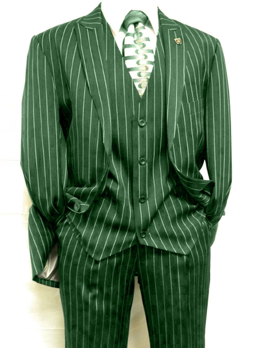 Mens 2 Button Gangster Pinstripe Suit in Navy