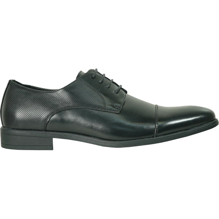 Bravo Mens Antique Cap Toe Lace Up Oxford Dress Shoe in Black