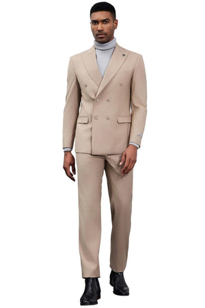 Men's Designer Stacy Adams Classic Double Breasted Suit in Tan