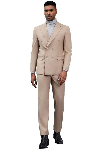 Men's Designer Stacy Adams Classic Double Breasted Suit in Tan 2 SMD282H1-07-34R  - from alligatorwarehouse.com