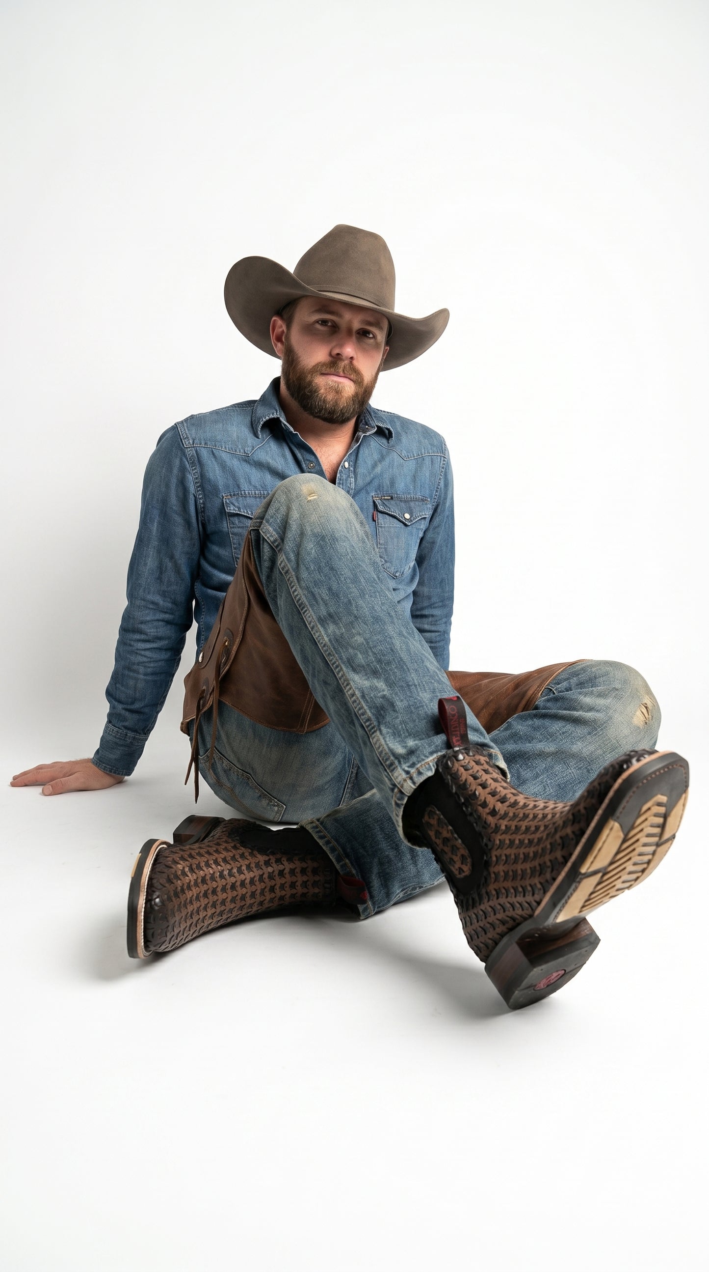 Men’s Petatillo Square Toe Boots in Brown and Black, Western Ankle Cowboy Boots